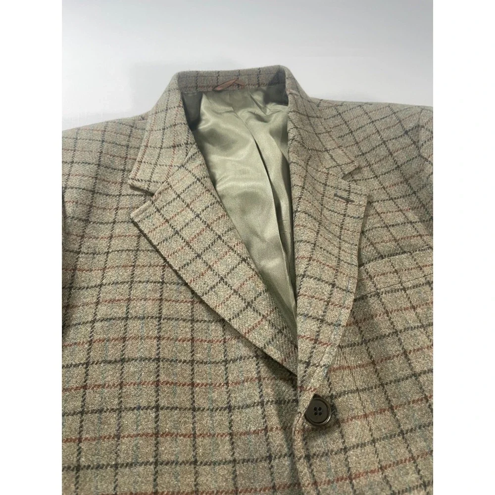 J‎ Crew Plaid Blazer Mens 40L Wool Sport Coat Green Oarsman Preppy Academia